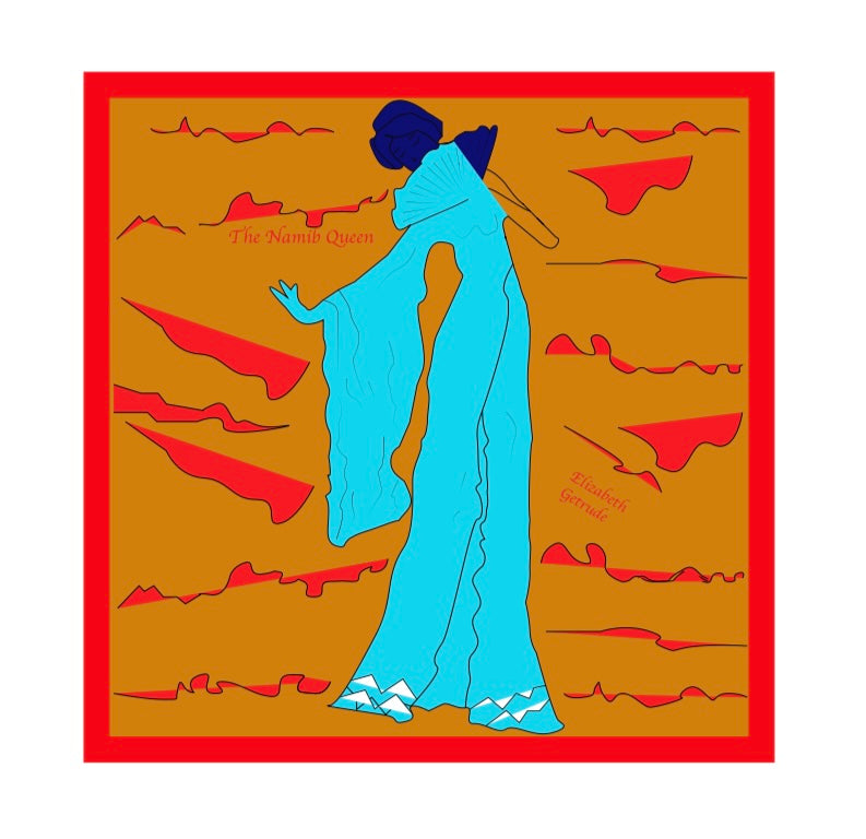 The Namib Queen Silk Twill Scarf Mustard/Blue Large Square 90
