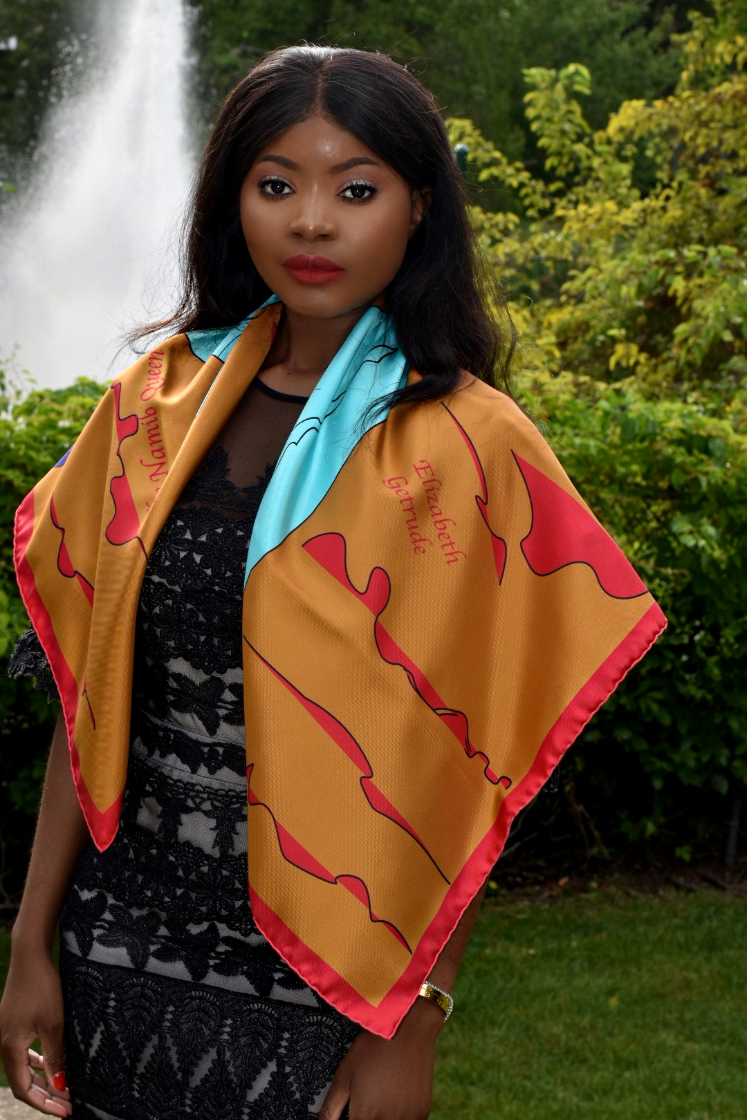 The Namib Queen Silk Twill Scarf Mustard/Blue Large Square 90
