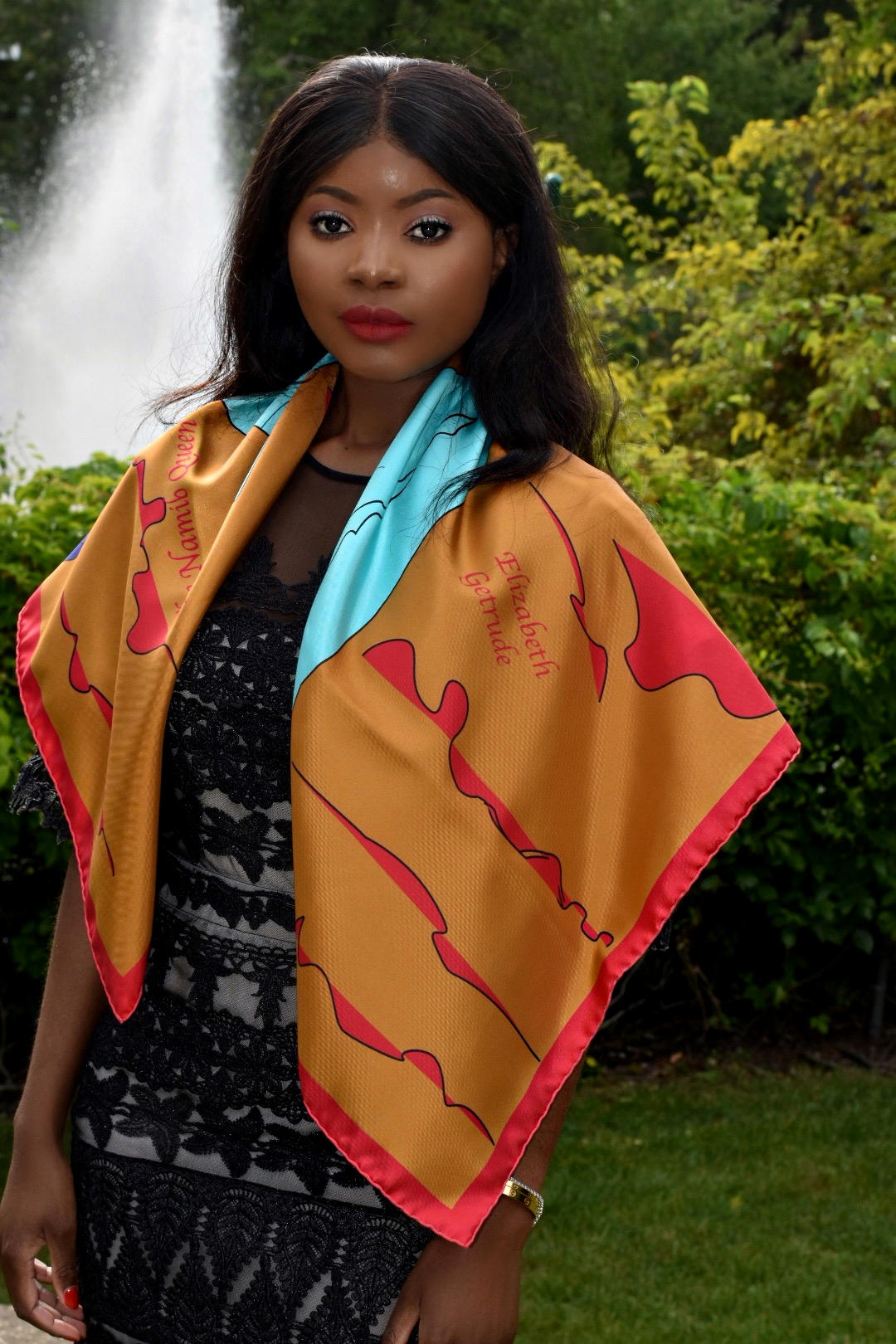 The Namib Queen Silk Twill Scarf Mustard/Blue Large Square  90